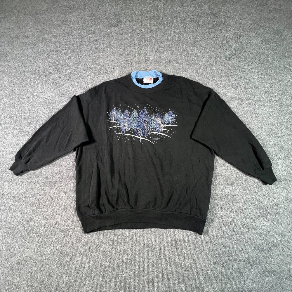 Vintage Morning Sun Sweatshirt Womens 3X Black Double Collar Oversized Holiday